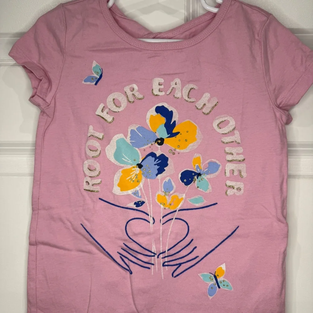 Carters Kid Girls Pink Root For Each Other Floral Graphic Tee Shirt Size‎ 5